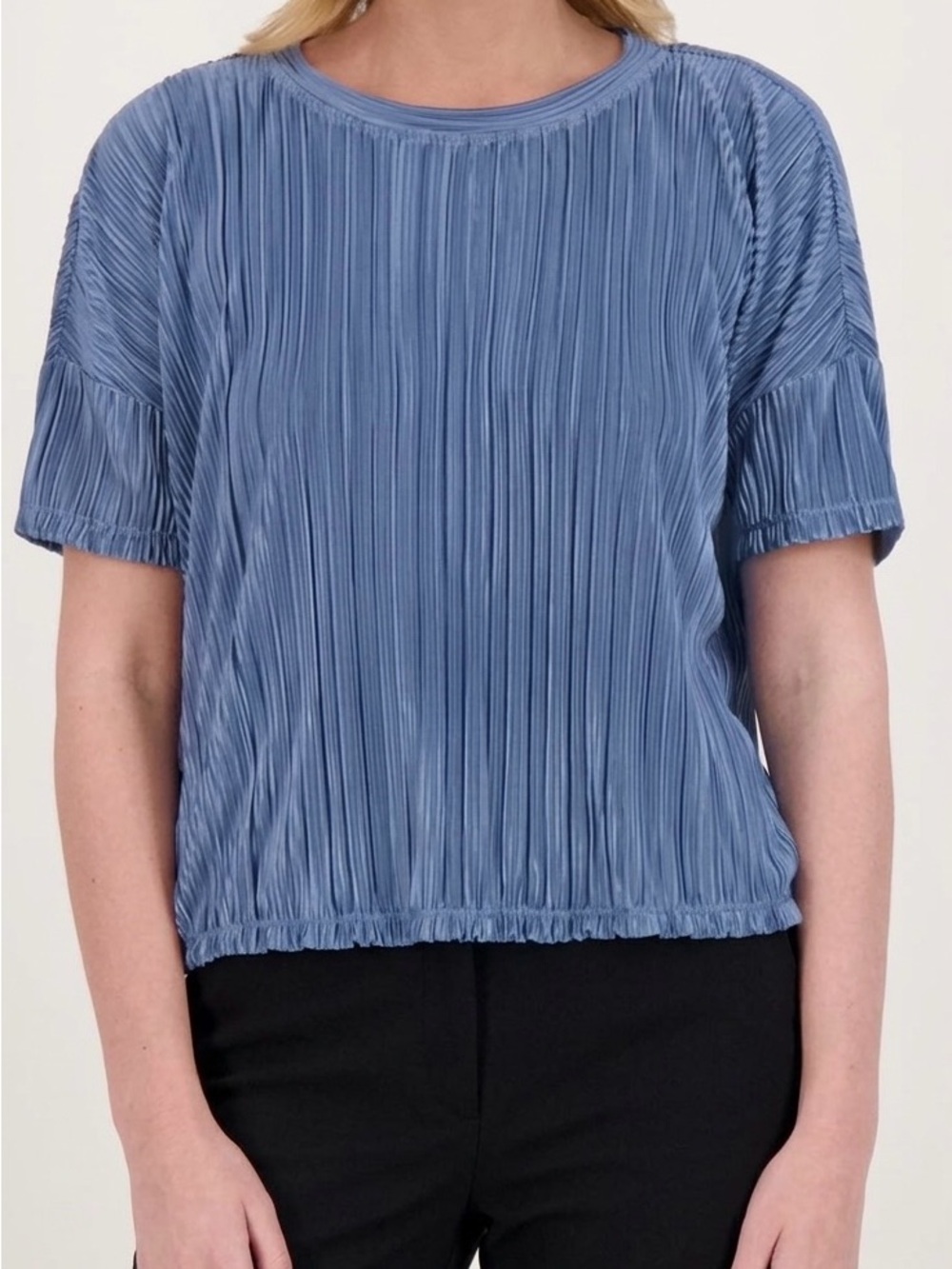 Marc New York Andrew Marc Plisse Short Sleeve Boxy Top Blue Large NWT